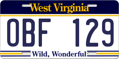 WV license plate OBF129