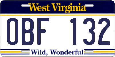 WV license plate OBF132