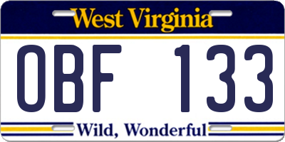 WV license plate OBF133
