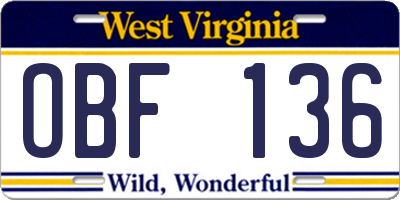 WV license plate OBF136