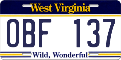 WV license plate OBF137