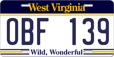 WV license plate OBF139
