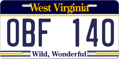 WV license plate OBF140