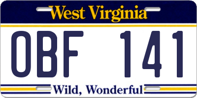 WV license plate OBF141