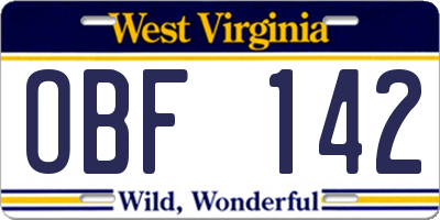 WV license plate OBF142