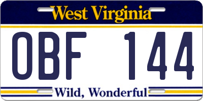 WV license plate OBF144