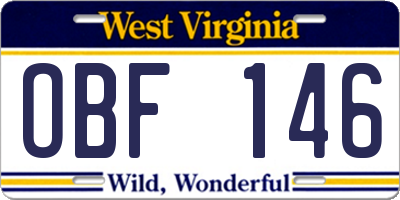 WV license plate OBF146