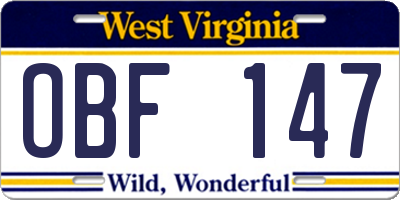 WV license plate OBF147