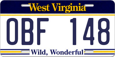 WV license plate OBF148