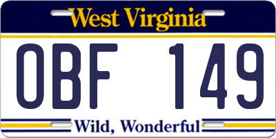 WV license plate OBF149