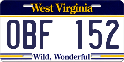 WV license plate OBF152