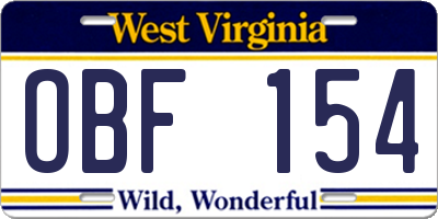 WV license plate OBF154