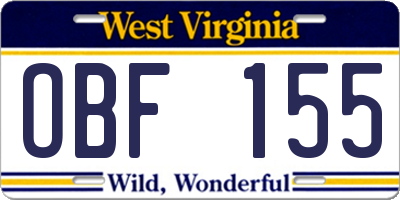 WV license plate OBF155