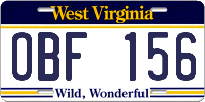 WV license plate OBF156