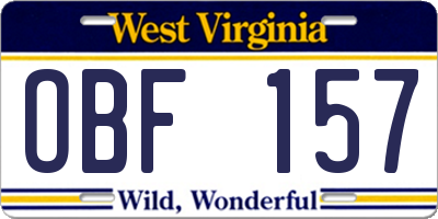 WV license plate OBF157
