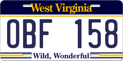 WV license plate OBF158