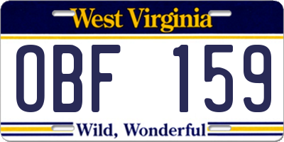 WV license plate OBF159