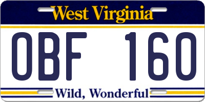 WV license plate OBF160