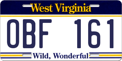 WV license plate OBF161