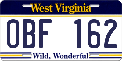 WV license plate OBF162