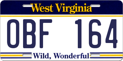 WV license plate OBF164