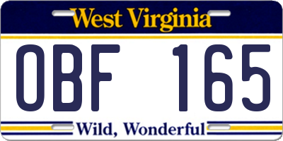 WV license plate OBF165