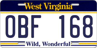 WV license plate OBF168