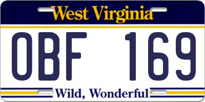 WV license plate OBF169