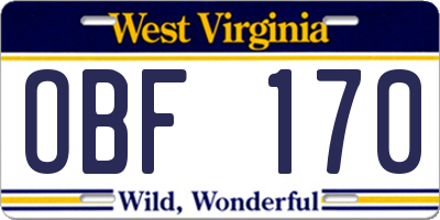 WV license plate OBF170