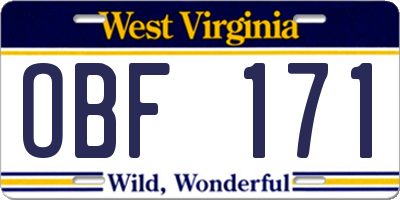 WV license plate OBF171