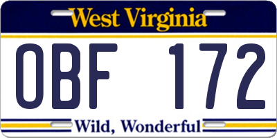 WV license plate OBF172