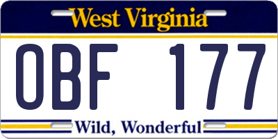 WV license plate OBF177