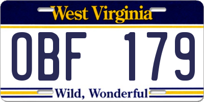 WV license plate OBF179