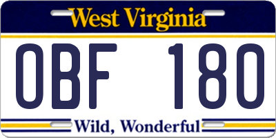 WV license plate OBF180