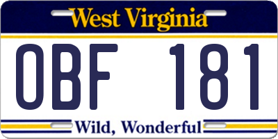 WV license plate OBF181
