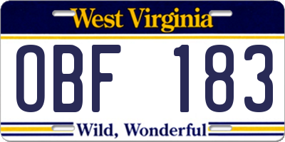 WV license plate OBF183