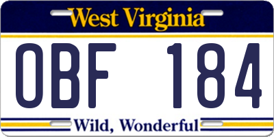 WV license plate OBF184