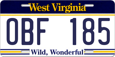 WV license plate OBF185