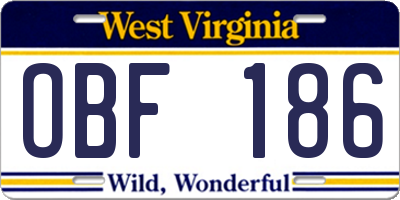WV license plate OBF186
