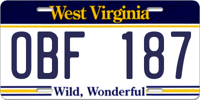 WV license plate OBF187