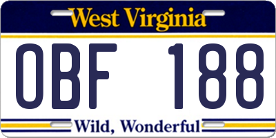 WV license plate OBF188