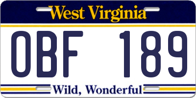 WV license plate OBF189