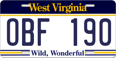 WV license plate OBF190