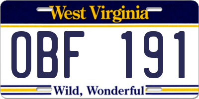WV license plate OBF191