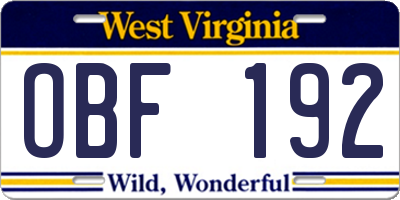 WV license plate OBF192