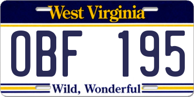 WV license plate OBF195