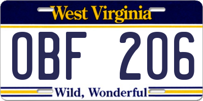 WV license plate OBF206