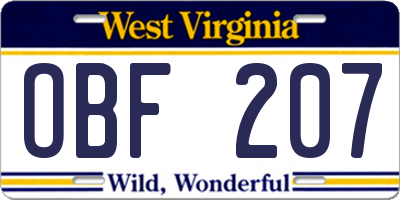WV license plate OBF207