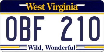 WV license plate OBF210