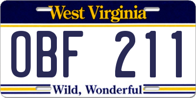 WV license plate OBF211